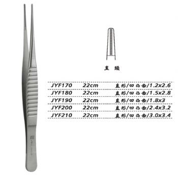 金鐘組織鑷JYF190 22cm 直形 凹凸齒 1.8×3